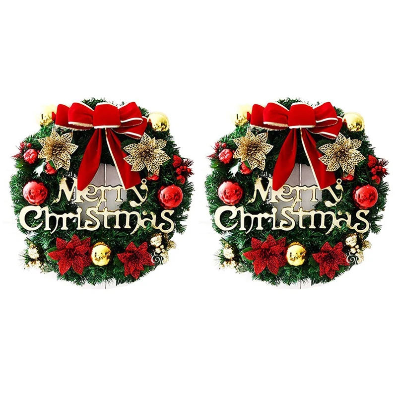 

HOT SALE 2X Christmas Decorations 30Cm Christmas Wreath Door Hanging Window Props Background Christmas Tree Accessories--Gold