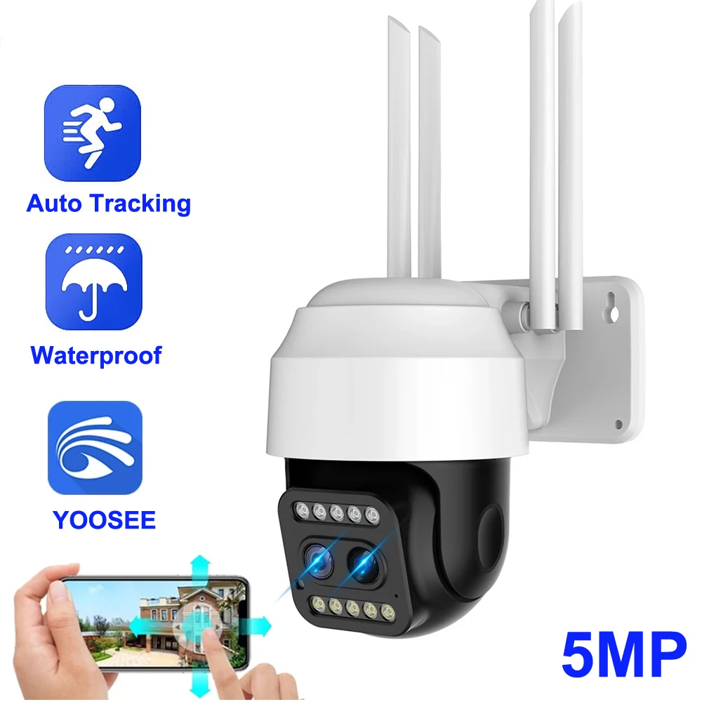 IP-камера HONTUSEC Yoosee HD 5 МП с двойным объективом IP66 PTZ Wi-Fi 4-кратный зум камера