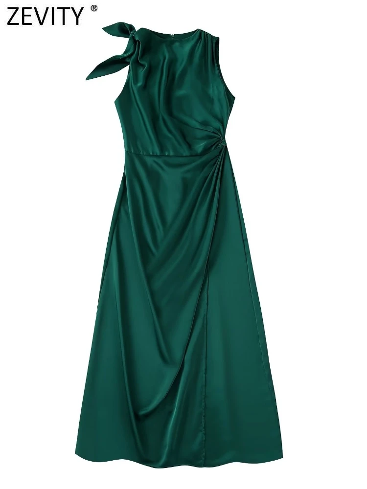 

Платье-миди женское атласное с круглым вырезом, без рукавов