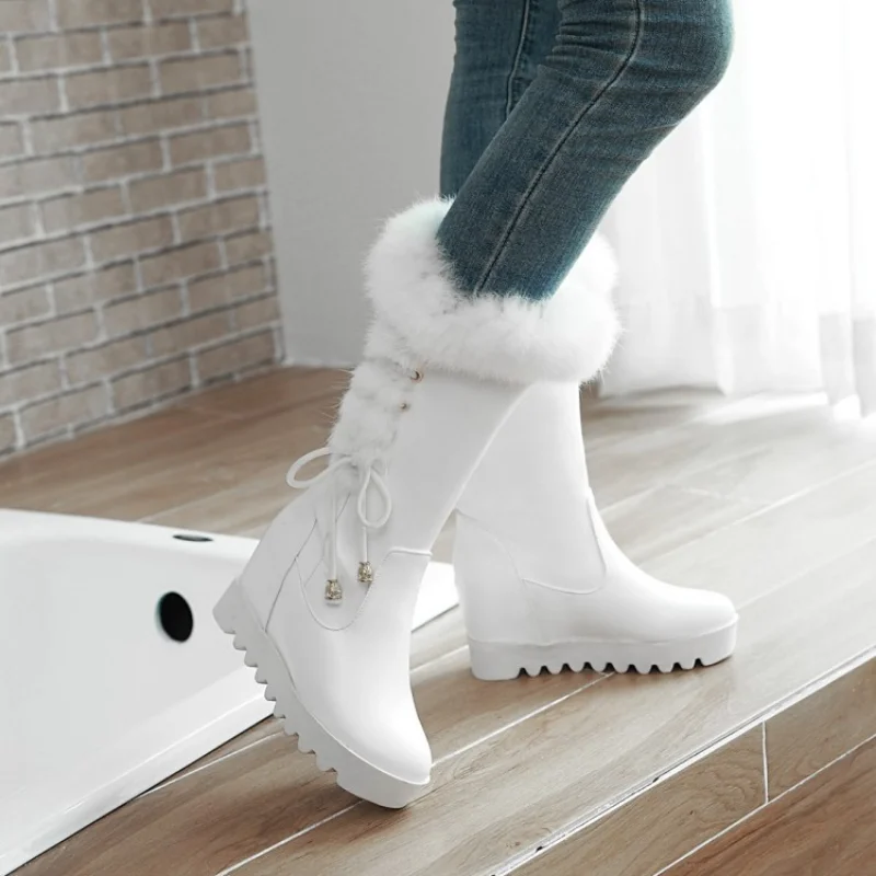 2023 Winter Warm Fur Knee High Heel Boots Women's Snow Boots High Heel Lace Women's Shoes Thigh High Heel Boots  43