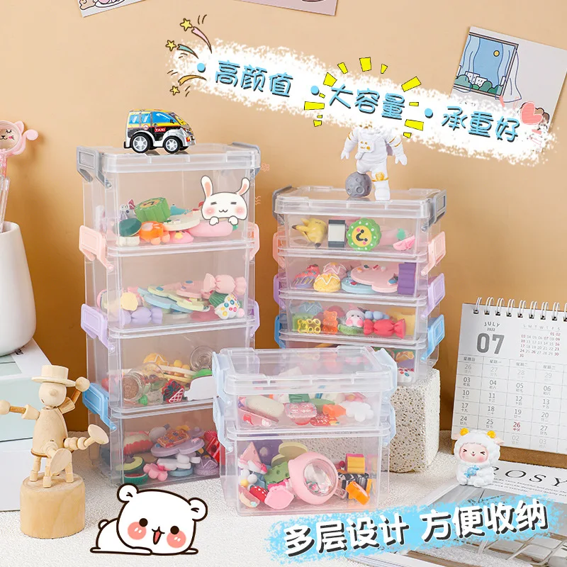 

Candy Color Transparent Magic Buckle Storage Box Desktop Sundries Organizer Cute Mini Jewelry Organizer Box Hair Clips Container