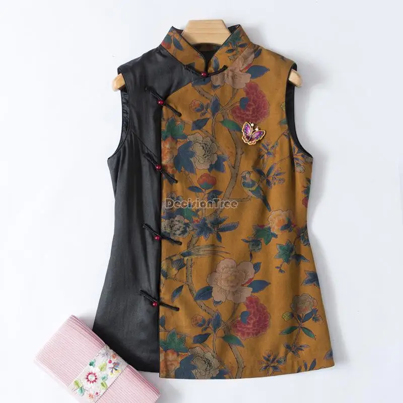 

2023 Chinese vintage vest women sleeveless jacket traditional national style tang suit retro oriental vest festival wear a401