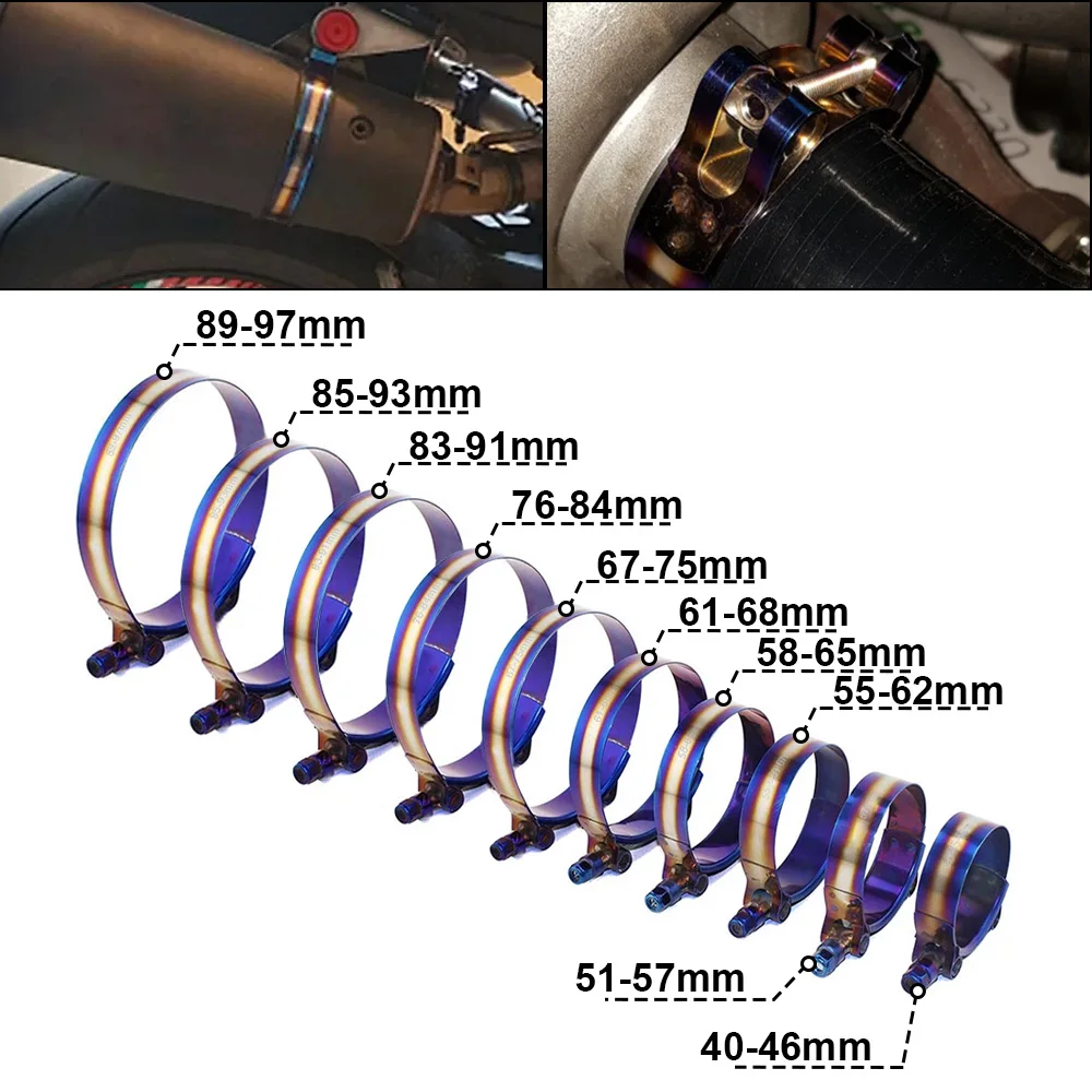 

Stainless Steel Hose Clamp Kit 45mm to 98mm Universal T-Bolt Titanium Blue Adjustable Pipe Fix Clip T Bolt 1.75&quot to 3.5&quot