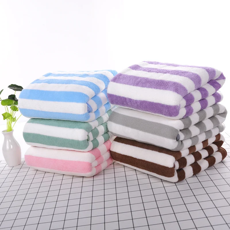 

Simple Stripes Absorbent Quick Drying Bath Towel Sets Soft Adults Face Hand Towels Bathroom Microfiber Comefor Swim Bath Towels