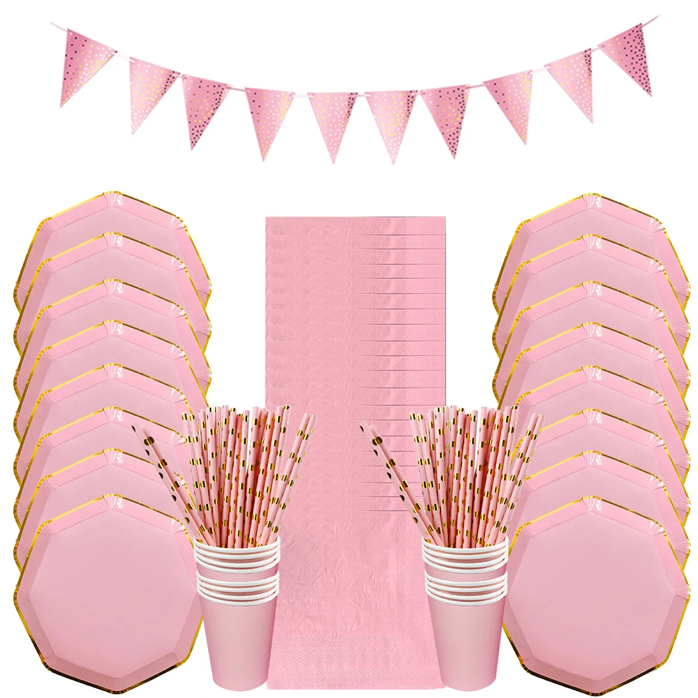 

Pink Gold Dot Disposable Tableware Set Plate Cup Napkin First Birthday Girl Birthday Party Decorations Wedding Baby Shower