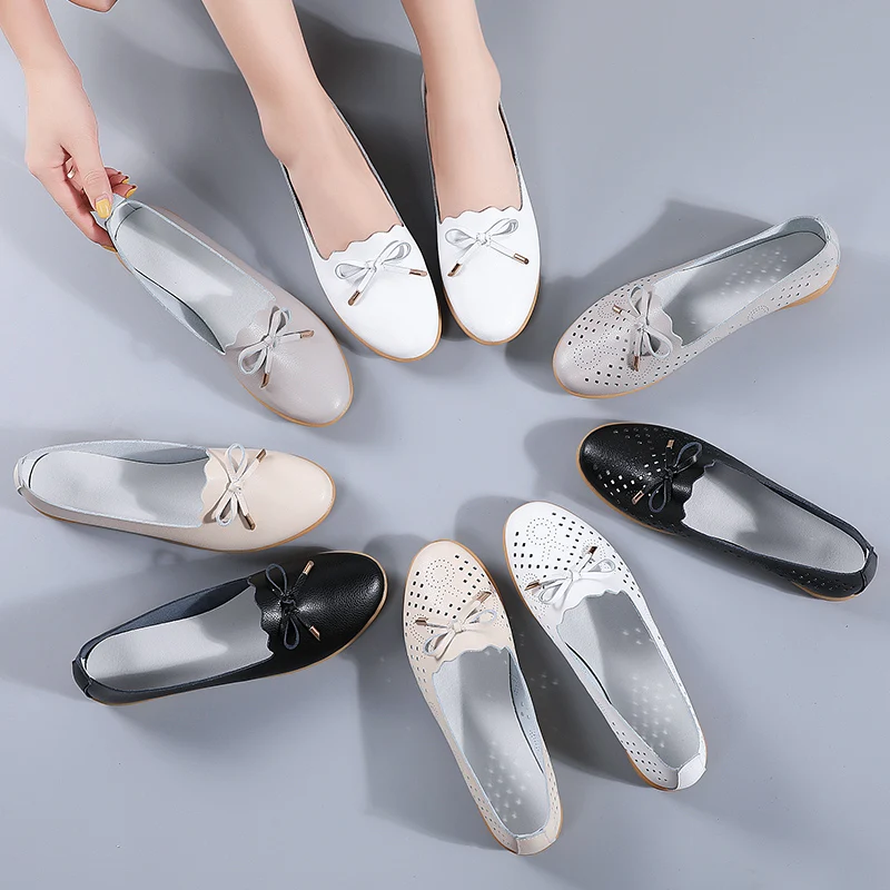 New Women Flats Shoes Leather Breathable Moccasins Women Beanie Shoes Ballerina Ladies Casual Shoes Sneakers zapatillas mujer