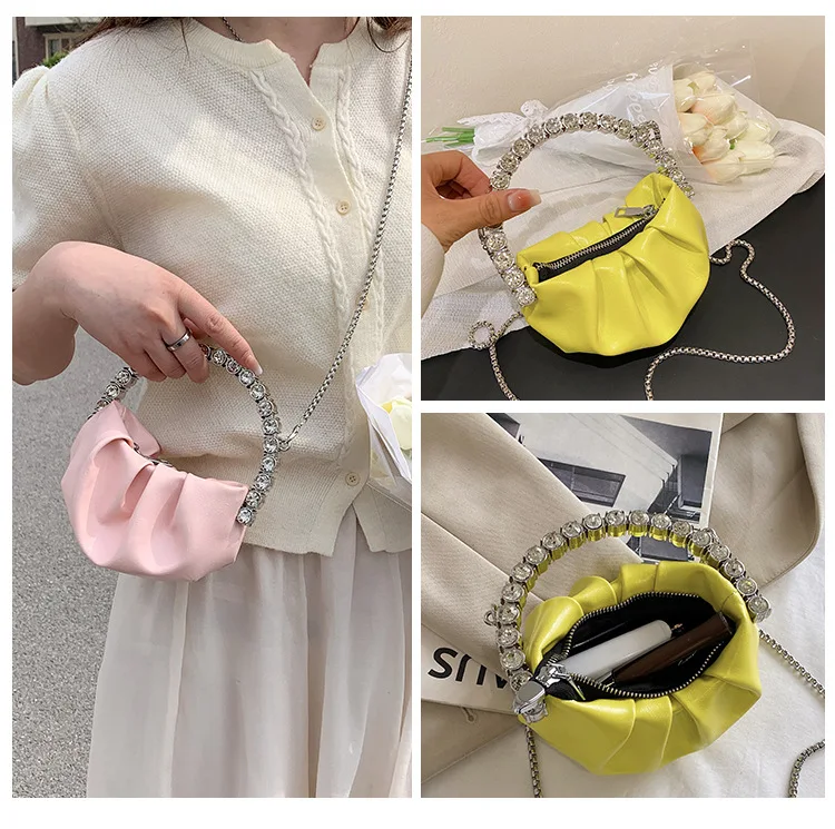 New Popular Women's Bag High class Foreign style Small crowd Pleated Dinner Bag Set Diamond Handheld One shoulder Crossbody Bag