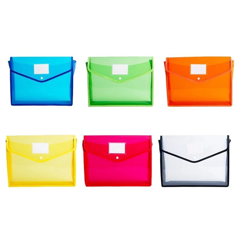 

6 Pcs A4 Multicolor Waterproof Transparent File Organizer Bag Extension Folder with Button Label for Office and School