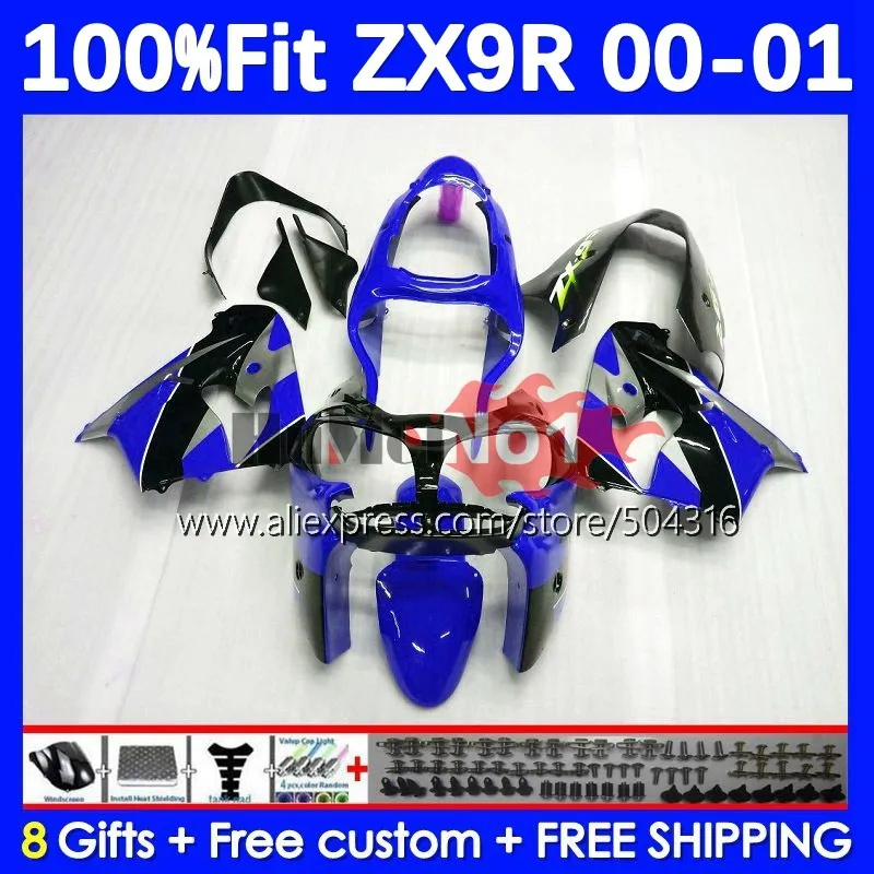 

Injection Body For KAWASAKI NINJA ZX900 ZX 9R 900 CC 9 R 84MC.124 ZX9 R 900CC ZX-9R ZX9R 00 01 2000 2001 OEM Fairing blue glossy