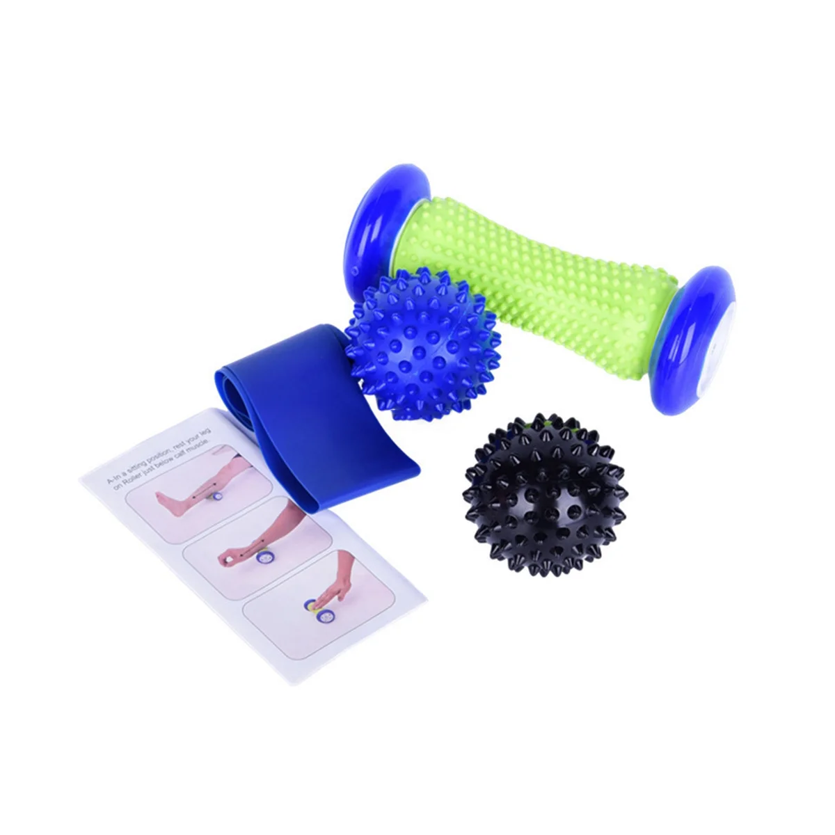 

Yoga Massage Stick 4-Piece Set Pvc Yoga Supplies with Thorns Workout Massage Ball Elastic Band Ankle Roller Equipment