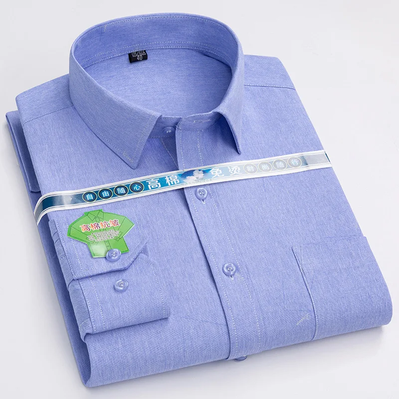 Social Shirts 65% Cotton +35% Polyester Casual Shirts for Men Fashion Mens Long Sleeve Print Shirt Pure Color Slim Fit Shirt Men