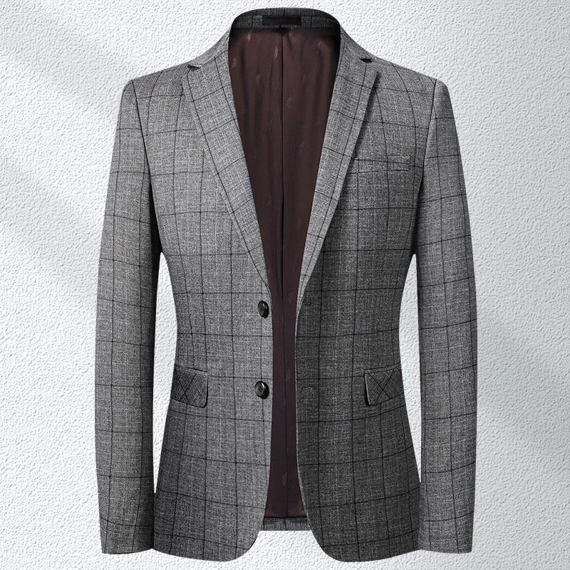 

HOO 2022 Spring and Autumn Leisure blazer for Men New Stretch Slim Plaid blazer