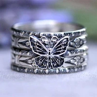 new product 5ps can be superimposed and separated retro butterfly set ring ladies ring gothic punk style carved flower jewelry
