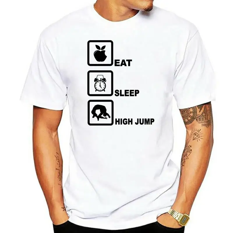 

2022 модная футболка из 100% хлопка с надписью «Eat Sleep High Jump High Jumper», футболка для спортсменов по пути (Размеры S - XXL)