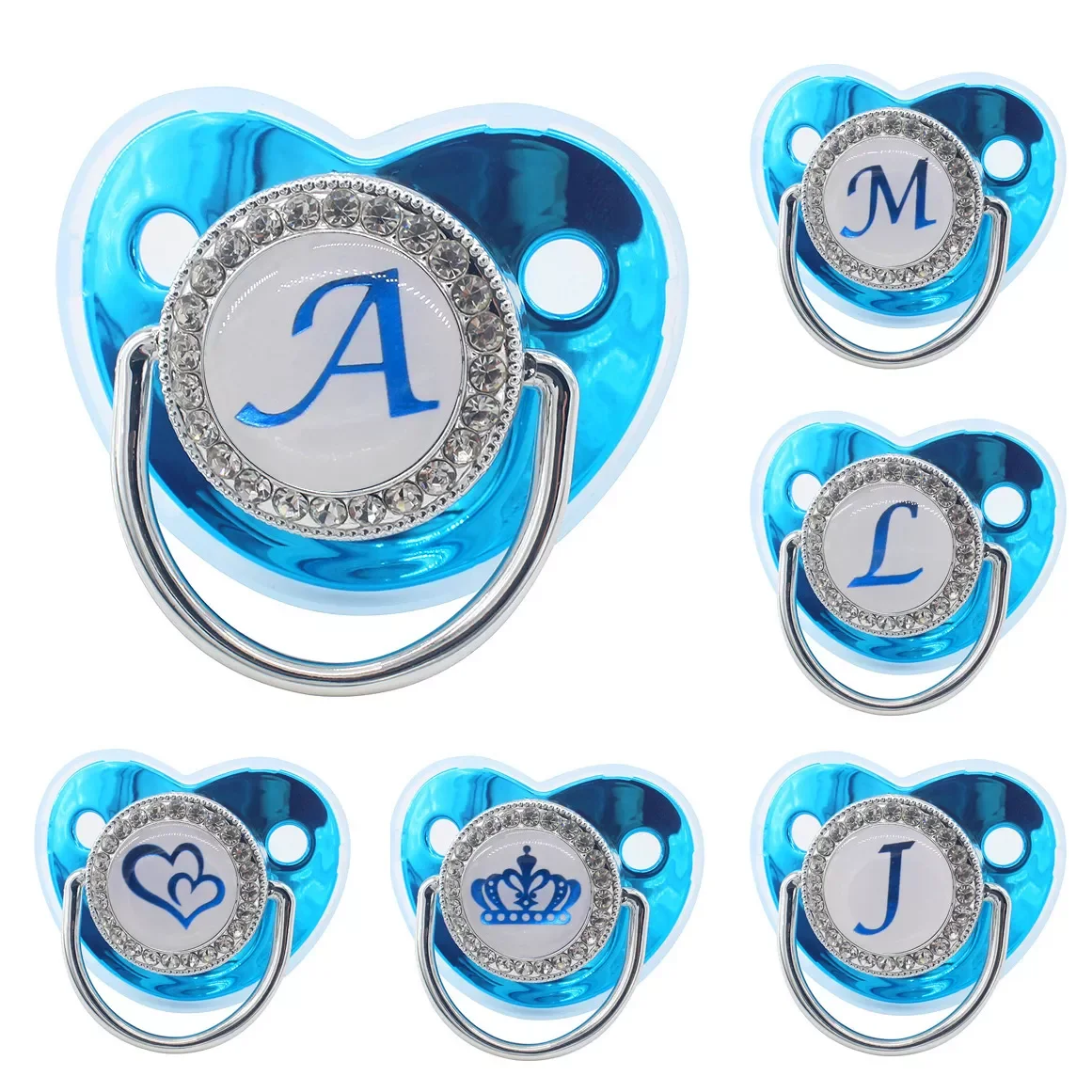 

Luxury Blue Baby Pacifier BPA Free Silicone Pacifier Name Initial Letter Teether Newborn Dummy Infant Nipple Baby Shower Gifts