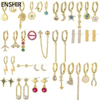 enshir 6 piecesset creative geometric zircon moon star drop earrings for women piercing hoop earring female classic jewelry