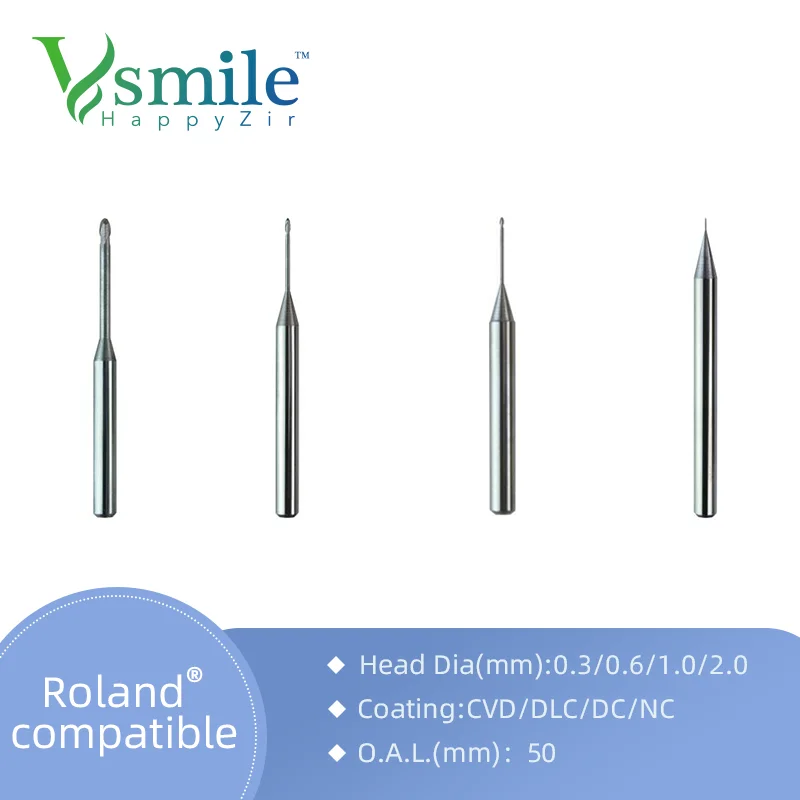 

Vsmile ROLAND CVD Real Diamond Coating Milling Tools Cutters Burs Compatible with Roland DWX CADCAM Systems