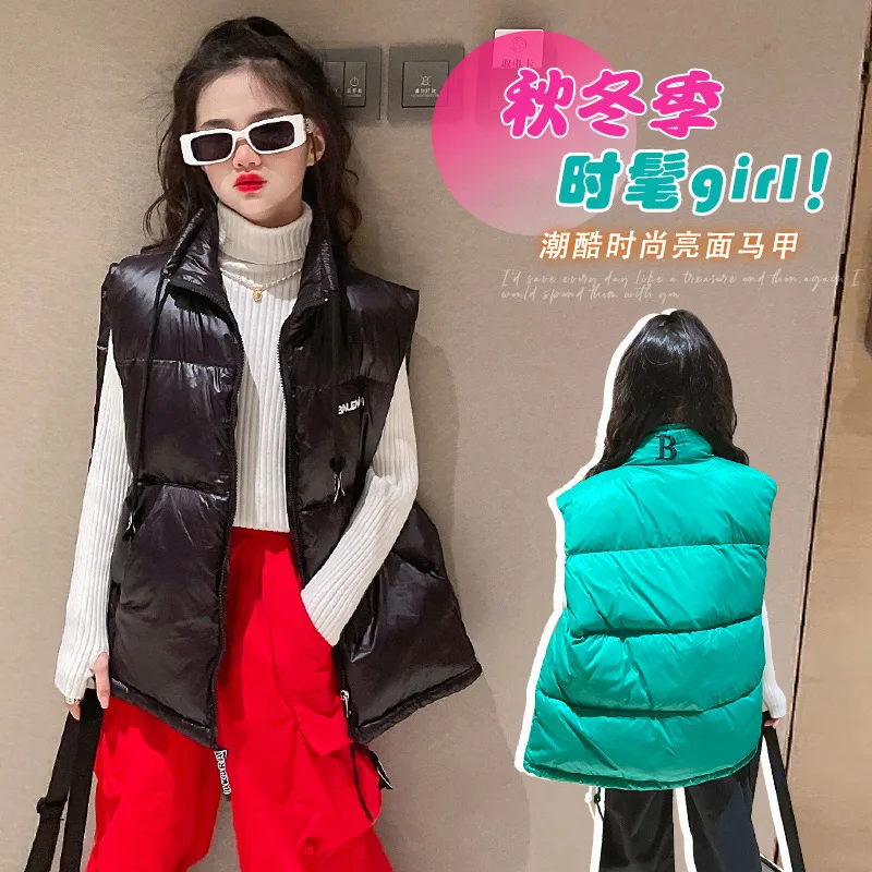 

Куртка с хлопковой подкладкой и воротником-стойкой для девочек, детский зимний жилет без рукавов, верхняя одежда, пальто, жилет