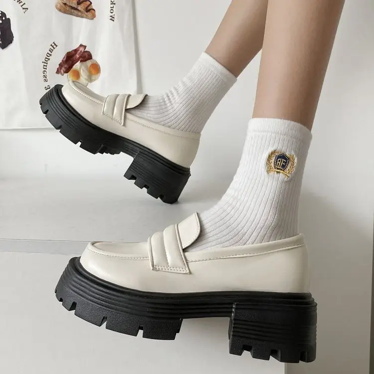 

white platform shoes Loafers women mary jane lolita shoes Woman Chunky Platform Loafer Shoes Woman Thick Heel Pumps for Women
