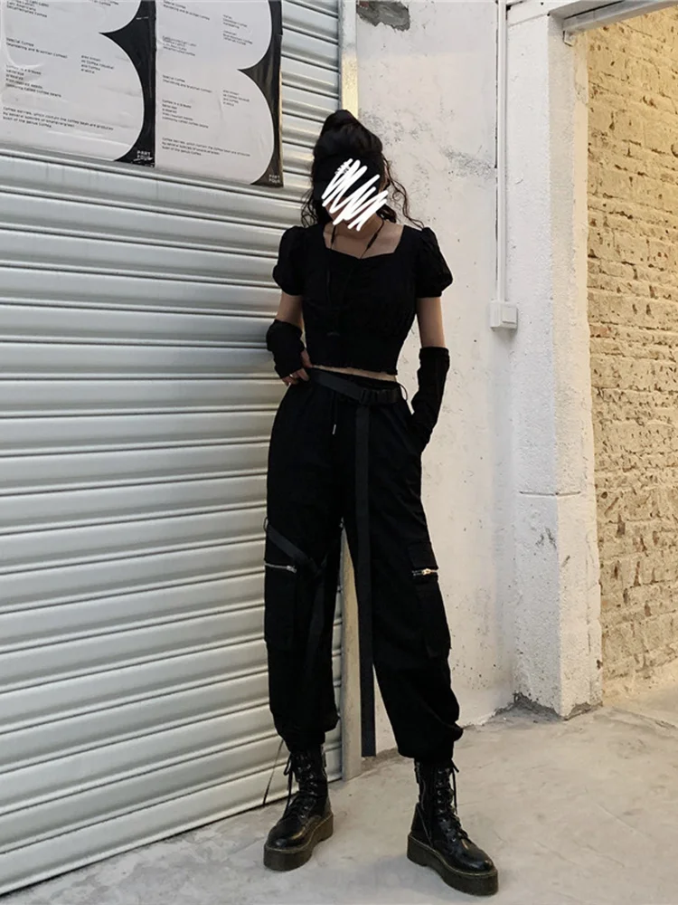 Брюки-карго InsGoth женские с завышенной талией уличная одежда в стиле Харадзюку