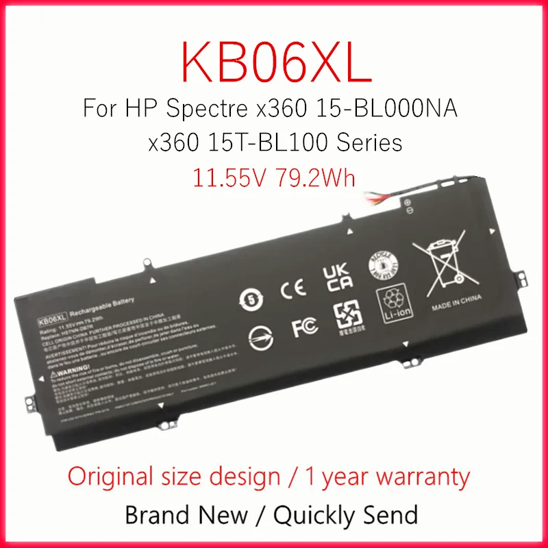 KB06XL Аккумулятор для ноутбука HP Spectre x360 15-BL000NA 15T-BL100 9022499 -855 HSTNN-DB7R TPN-Q179 902401 -2C1 Z6K96EA