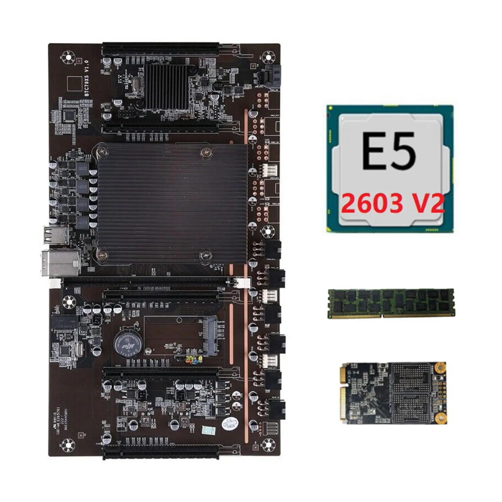 

BTC Miner Motherboard X79 H61 5X PCI-E 8X Support 3060 3080 GPU with E5 2603 V2 CPU RECC 4G DDR3 Memory 120G MSATA SSD