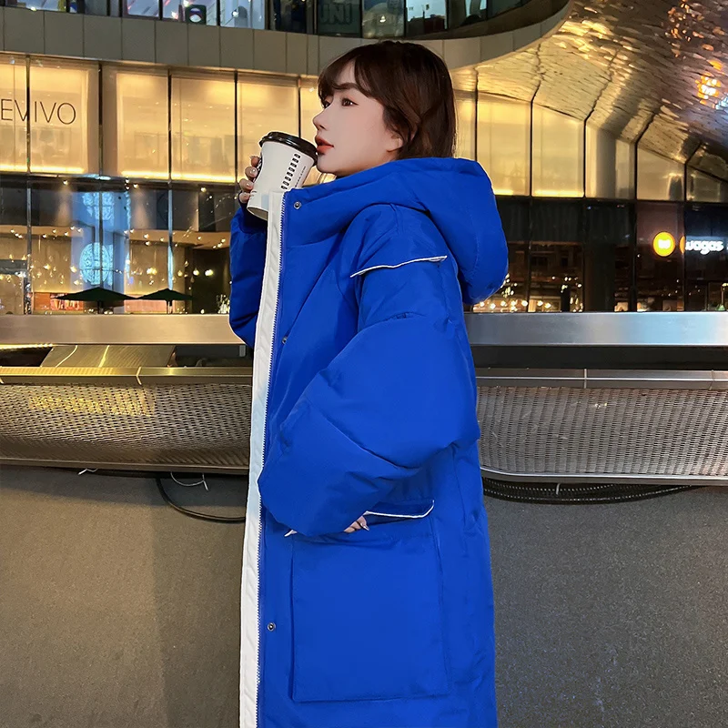Thickened Blue Bread Down Cotton Coat Women's Korean Version Loose Winter Mid-length Jackets Cotton Coat 2022 Woman New Parkas