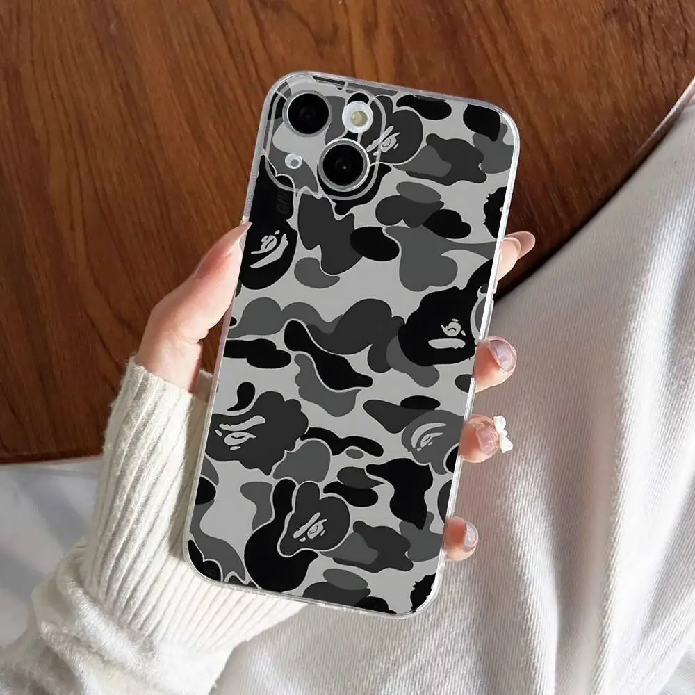 Фото Модный яркий чехол BAPE для iPhone 17 16 15 14 13 12 11 Pro Max Plus, прозрачный, из мягкого ТПУ №5