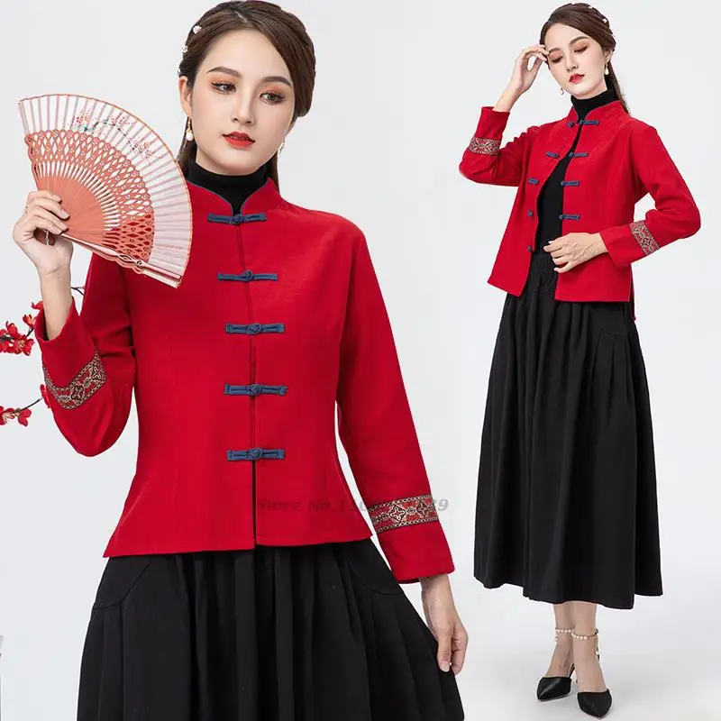 

2023 oriental tang suit jacket women chinese style vintage flower embroidery national style coat female traditional hanfu coat