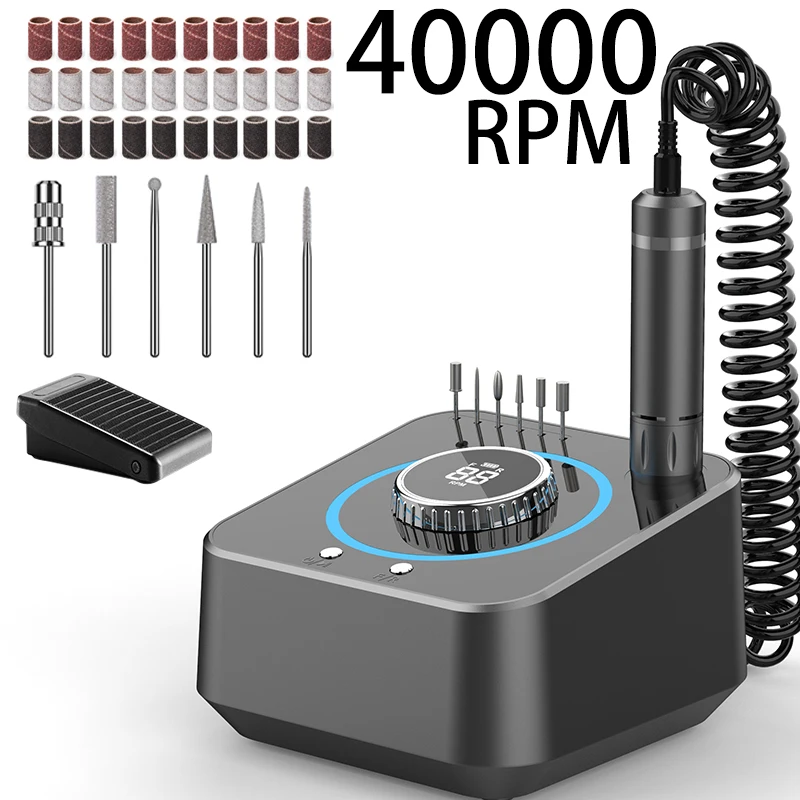 40000RPM Electric Nail Drill Machine With Memory Funtion Pedal Control Nails Sander Professional Milling Nail Salon Equipment