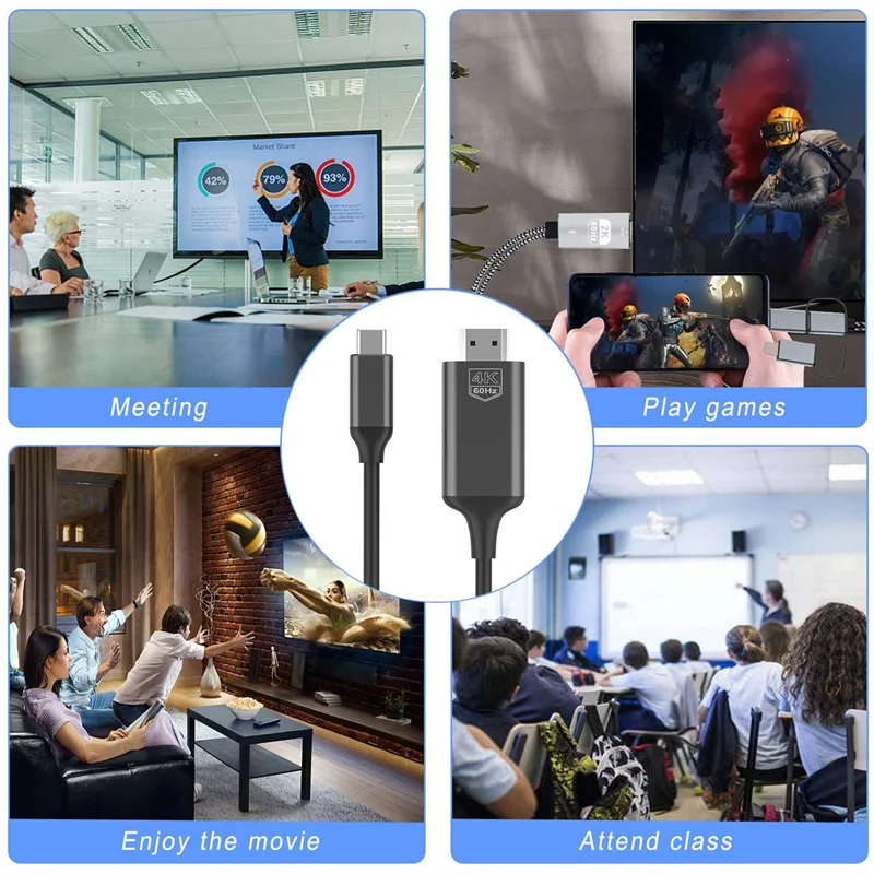 

USB C To -Compatible Adapter Cable 4K@60Hz Type C -Compatible HD Video Cable 1.8M for Laptop Projector TV PC