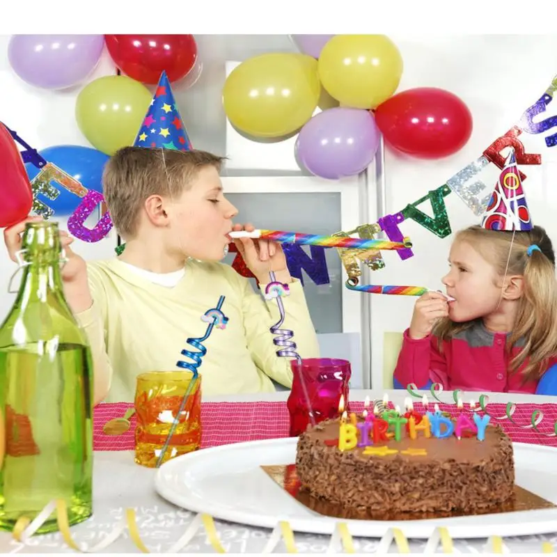 Многоразовые радужные пластиковые соломинки для питья 1/8 шт. детского дня