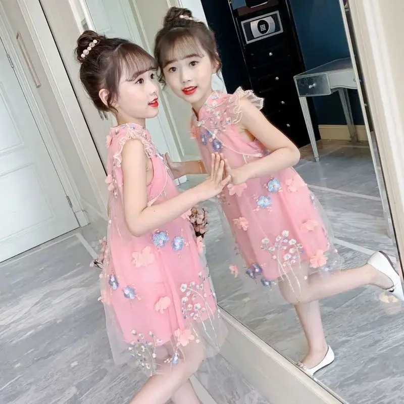 

Детское платье Чонсам для девочек, летние платья принцессы, новое платье без рукавов для подростков, вечерние чная одежда от 10 до 12 лет, 2022