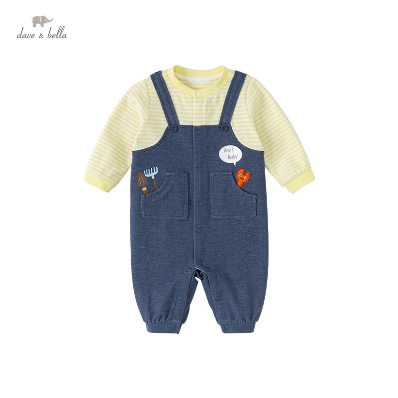 

DB1221138 dave bella spring new born baby boys fashion cartoon striped jumpsuits infant toddler clothes children romper 1 piece