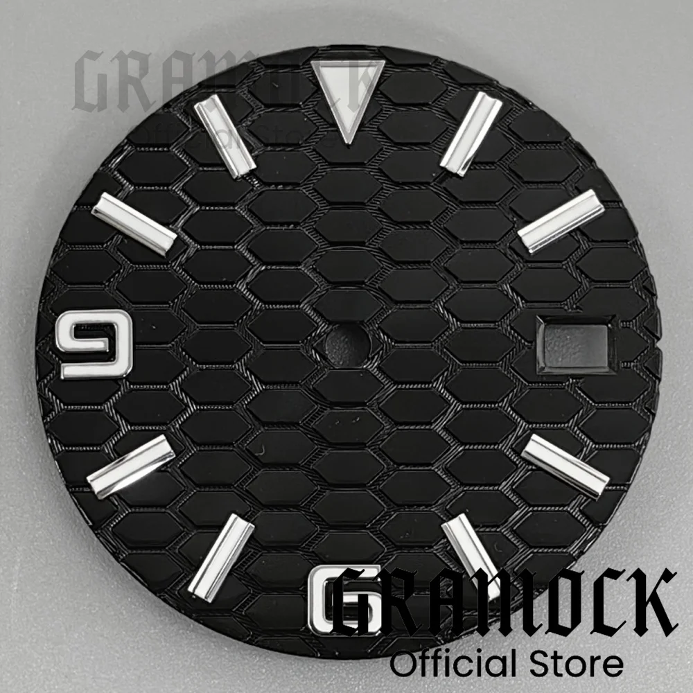 Фото Детали для часов Gramock 29 мм, циферблат земного типа, номерной знак со стрелками, зеленый/BGW9, светящийся, подходит для NH35, NH36, механизм, дата на 3 часа №5