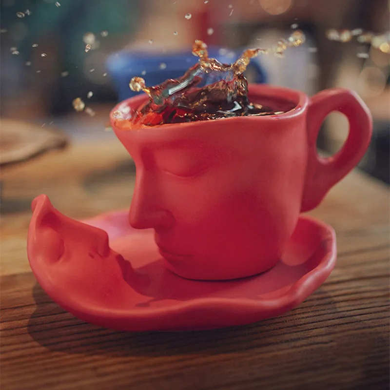 

Nordic Creative Face Porcelain Tea Cup Modern Style Ceramic Tea Cup Office Ceramic Coffee Cup Novel