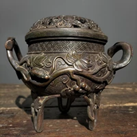 6 tibetan temple collection old bronze cinnabar mouse grape binaural five blessings incense burner gather fortune town house
