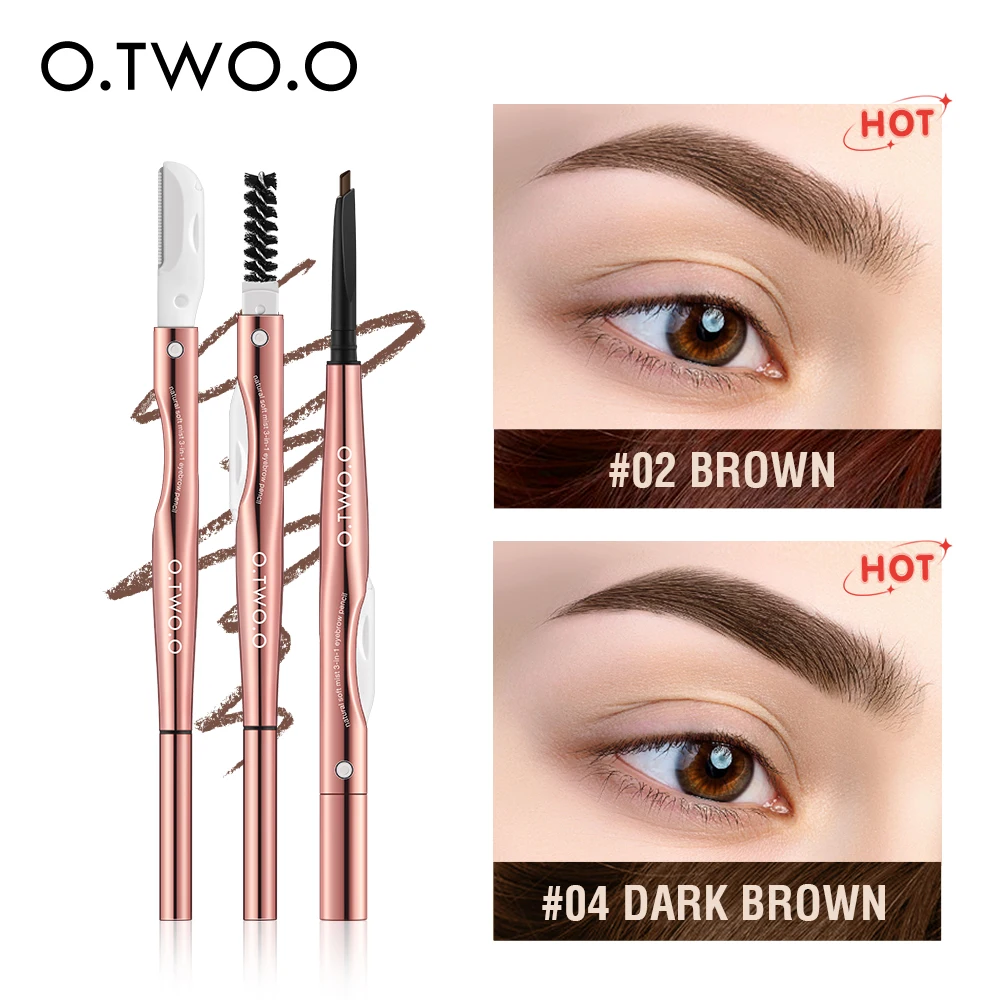 

O.TWO.O Eyebrow Pencil Mascara 3 in 1 Waterproof Natural 4 Colors Brown Hair-like Eye Brow Tint Pen With Eyebrow Trimmer