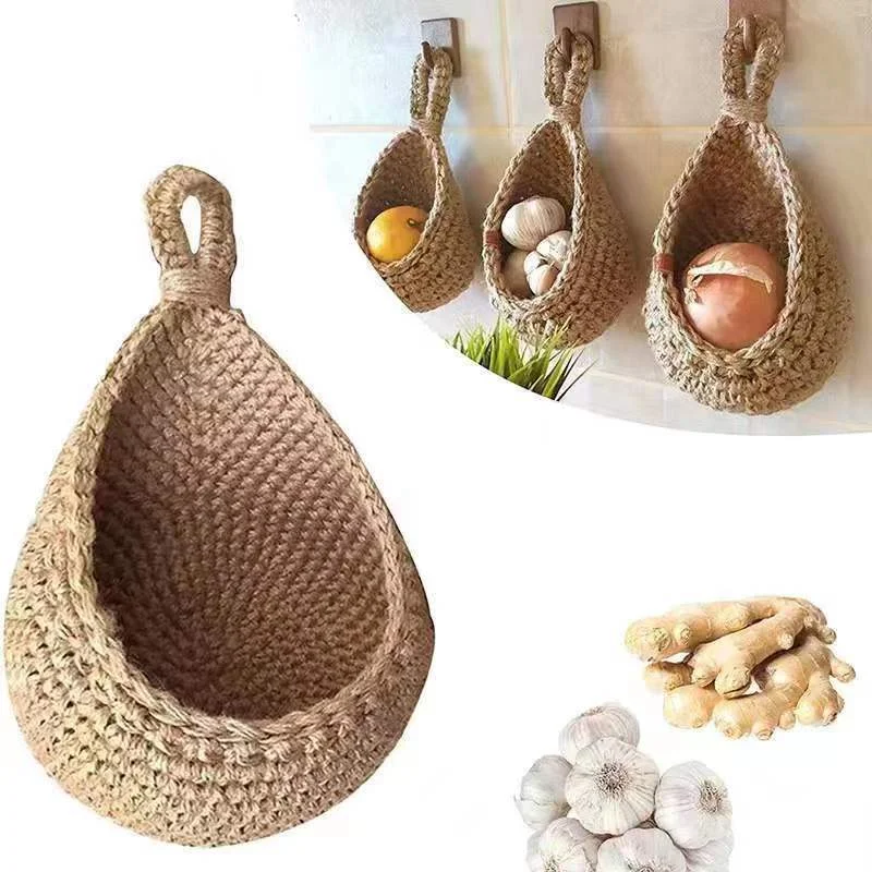 

Vegetable Basket Kitchen Storage Basket Handmade Crochet Wall Hanging Fruit Vegetable Flower Basket Storage Baskets