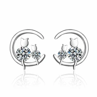925 sterling silver moon cubic zirconia cats stud earrings for women korean earrings