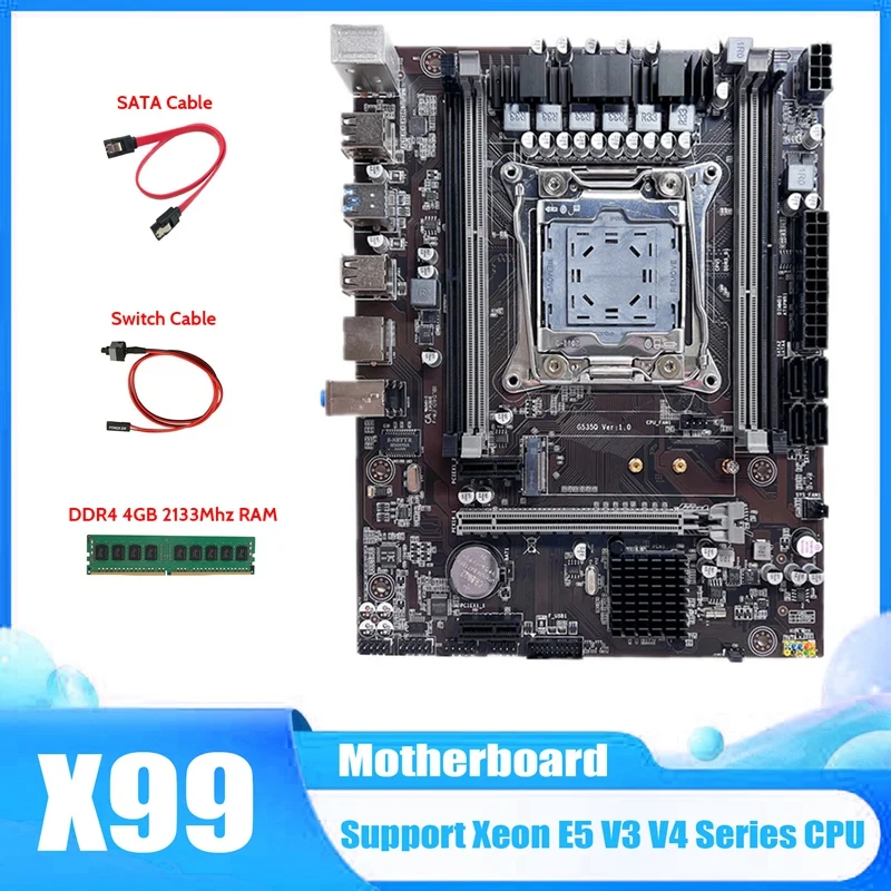 

X99 Motherboard LGA2011-3 Computer Motherboard Supports DDR4 ECC RAM With DDR4 4G 2133 Mhz RAM+SATA Cable+Switch Cable