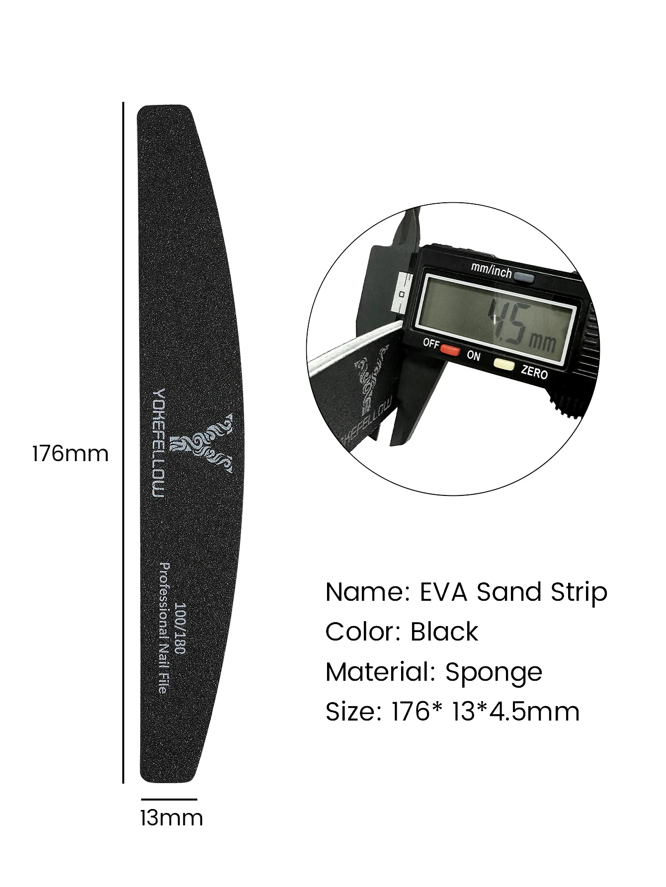 Профессиональная пилочка для ногтей 100/180 полумесяц наждачная YOKEFELLOW шлифовка