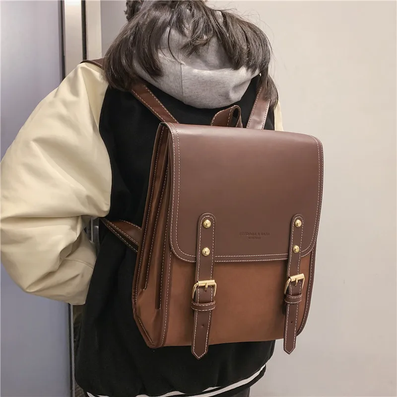 

Модный женский рюкзак в стиле ретро, большой школьный рюкзак из искусственной кожи для девочек-подростков, простые дизайнерские сумки через плечо
