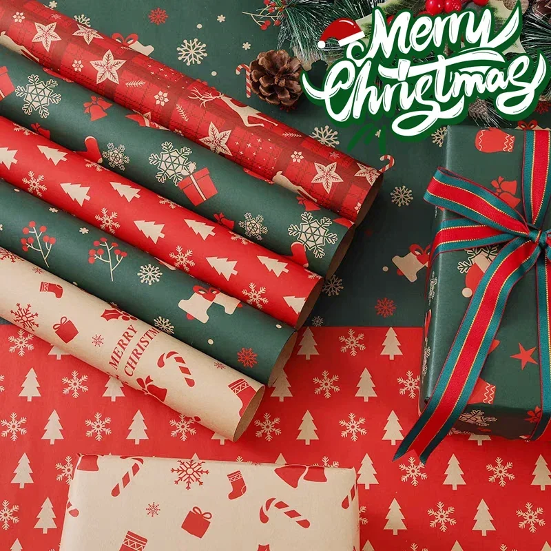 Бумага для упаковки рождественских подарков с шелковой лентой Ретро мультфильм