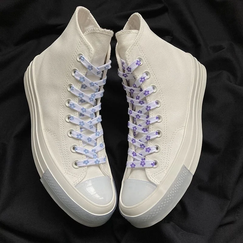 1 pair Pink Green Blue Cherry Blossom Shoelaces For Women High-Cut Low-Cut Canvas Sneakers Sports Shoe Laces