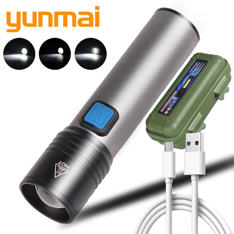 

XM-L T6 Power Bank LED Flashlight Torch 3 Modes Switch Zoom Lens Built in Rechargeable Battery Camping Light Zoomable 8000LM