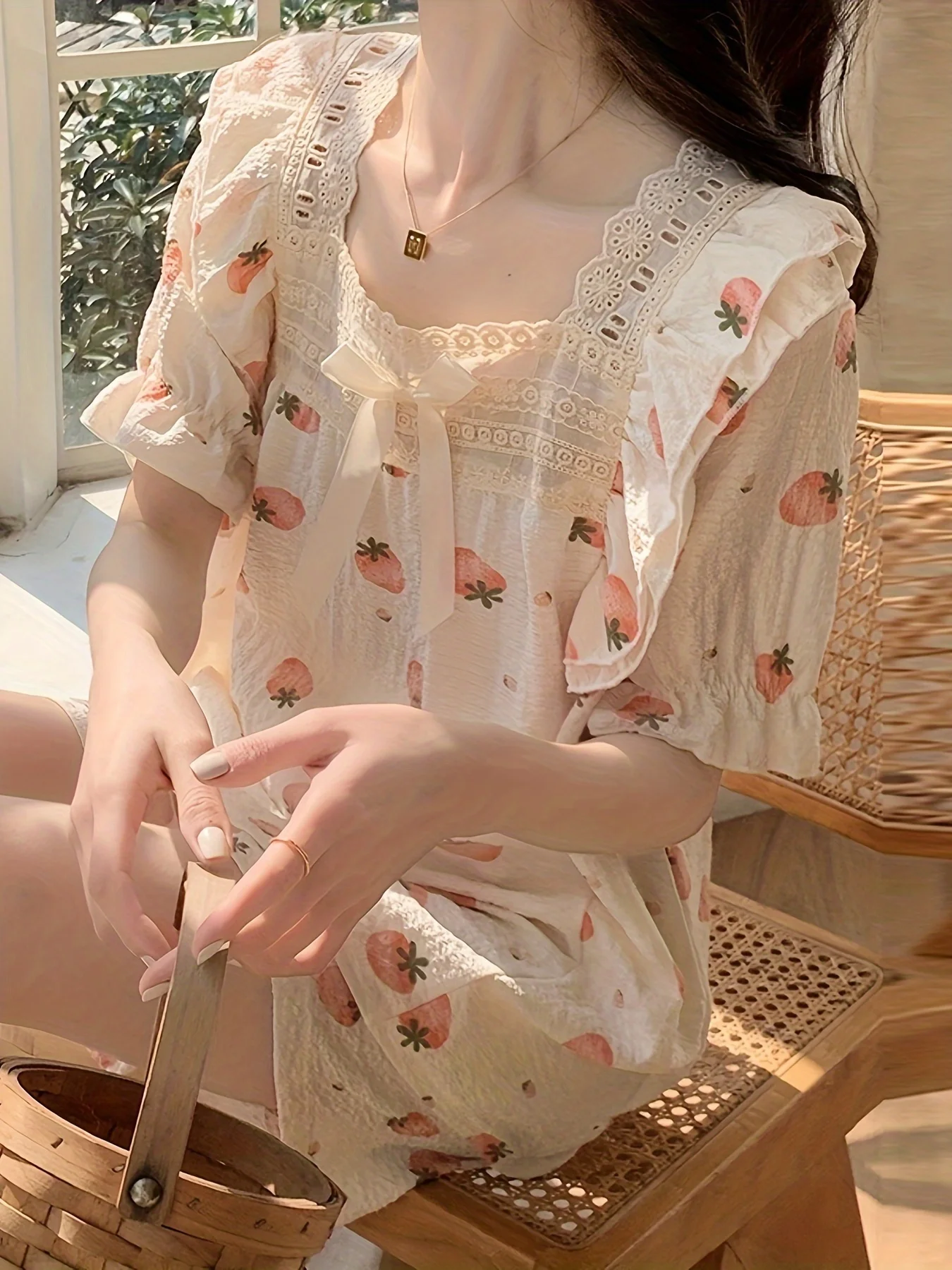 Очаровательный Летний Пижамный Комплект Для Женщин С Клубничным Принтом Топ Из