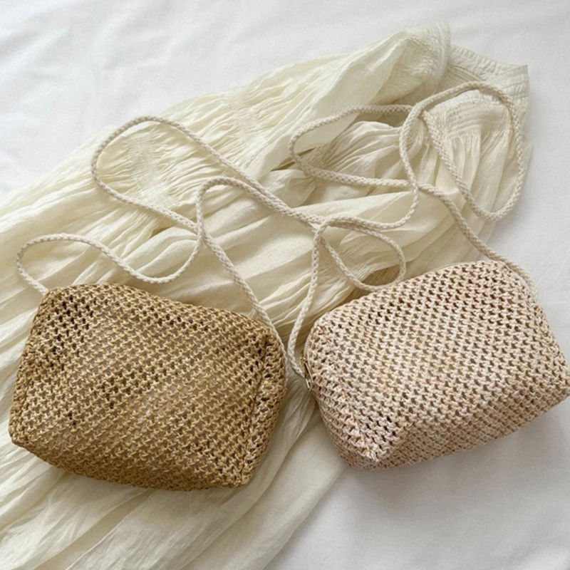 Летняя тканая большая сумка через плечо женская соломенная отпуск сумки