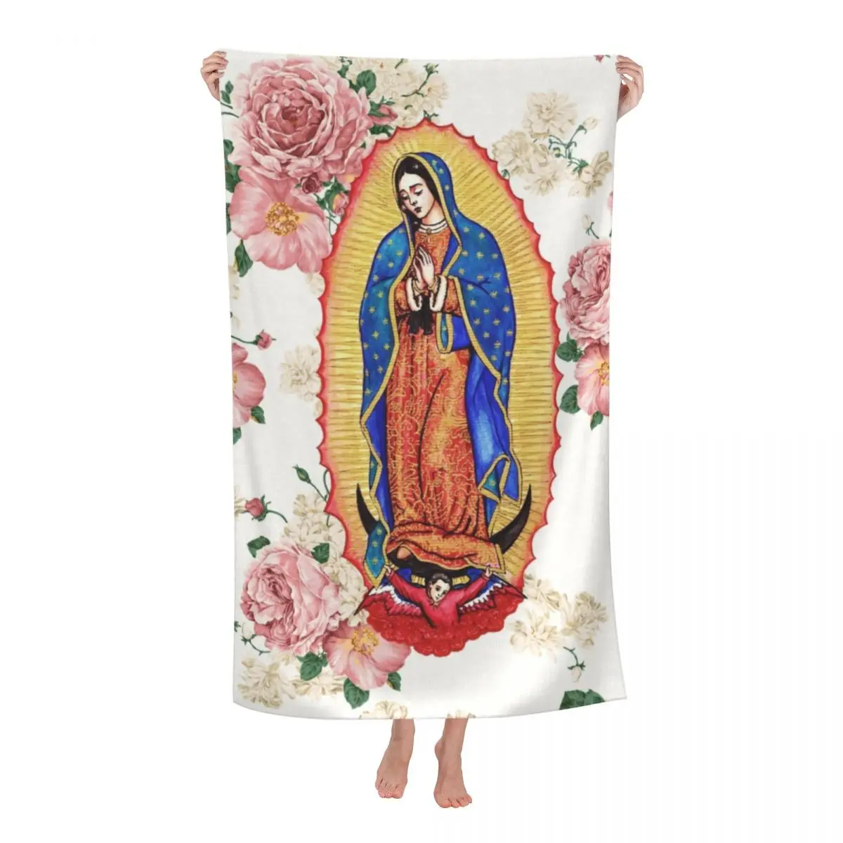 

Пляжное полотенце Дева Гуадалупе, персонализированное мексиканское католическое Дева Мария, мягкое льняное банное полотенце из микрофибр...