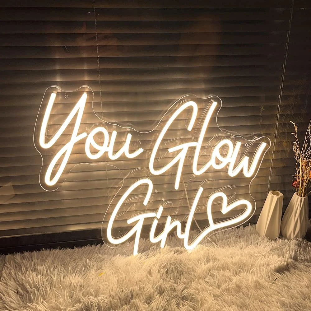 You Glow Girl Neon Sign Led Lighting for Bedroom Home Wedding Birthday Party Wall Decor Gifts Thanksgiving Christmas Decoration